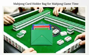 Green artificial leather mahjong card holder bag, stylish envelope design for game lovers.