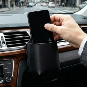 Sac de rangement en cuir pour grille d'aération de voiture, organiseur de téléphone suspendu.