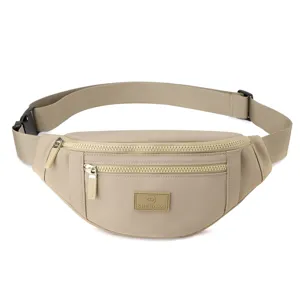 Casual minimalist nylon fanny pack multi-pocket chest bag daily travel khaki waist bag