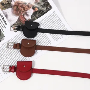 Women Fashion PU Leather Belt With Mini Waist Bag Niche Design Versatile Waist Accessory Earphone Pouch