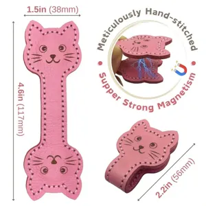 Cute cat magnetic bookmark for reading, leather page marker clip with strong magnets for books.