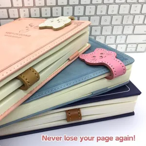 Cute cat magnetic bookmark notebook set, stylish leather journal for school office and travel.