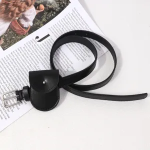 Black waist belt with mini pouch trendy ins style PU leather accessory for women