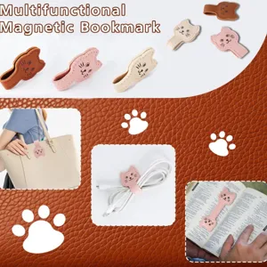 Cute cat magnetic leather bookmark and multipurpose cable organizer clip for daily reading use.