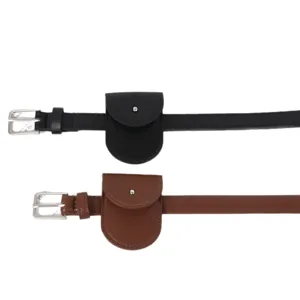Slim PU leather belt with mini pouch detachable waist bag stylish casual accessory for women