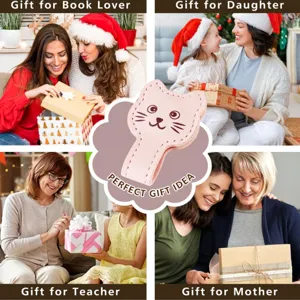 Cute cat magnetic bookmark for reading books, pink PU leather page marker and cute stationery gift.