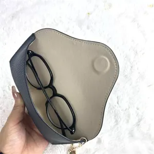 Portable leather glasses case storage pouch with chain for anti-loss sunglasses protection.