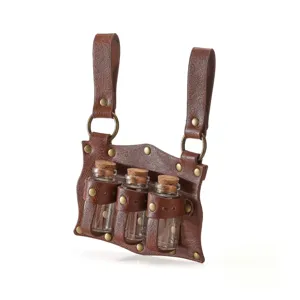 Mittelalterlicher Leder-Trankflaschenhalter mit Glasflaschen für Halloween Cosplay Requisite.