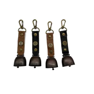 Vintage outdoor bear bell with leather strap, antique bronze hiking and camping loud bell main