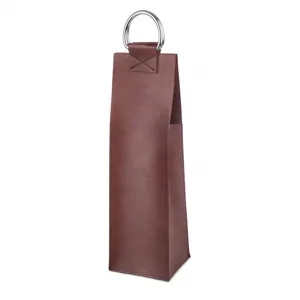 Borsa Regalo Portatile per Bottiglia di Vino in Pelle con Manico Anello in Metallo.