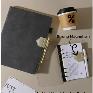 Magnetic bookmark pen clip for leather notebook planner, stylish office stationery accessory.