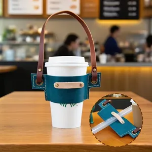 custodia in pelle regolabile per tazza da caffè con manico per bevande riutilizzabile