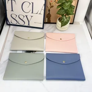 Multi-functional A5 PU leather trifold notebook folder and document organizer bag in four colors.