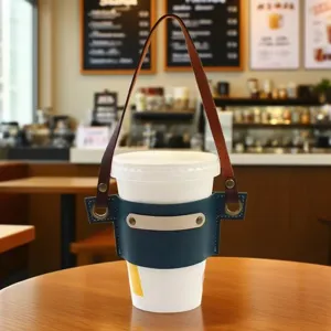 Custodia di pelle portatile per tazza con manico, accessorio pratico per caffe