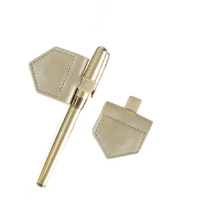 Magnetic bookmark pen clip set, gold PU leather pen holder and metal pen for office school.
