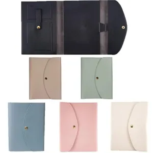 PU leather tri-fold A5 notebook folder with multiple card slots and pen loop for document storage.