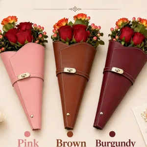 PU Leder konische Blumenstrauß Schachtel mit Schlosschnalle, elegante Blumenverpackung.