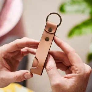 Minimalistische lederen telefoonstandaard sleutelhanger, vintage draagbare sleutelring.