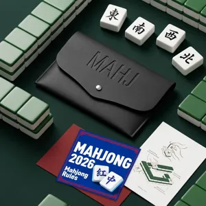 Astuccio per carte mahjong in pelle nera, custodia elegante per accessori e carte da gioco.