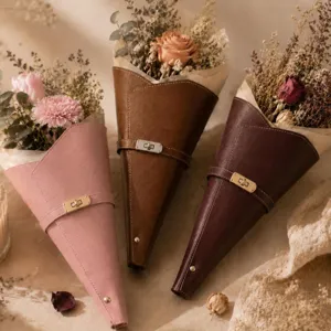 PU-Leder Blumenstrauß Eimer, vintage konische Blumen Geschenkverpackung Box mit Schloss.