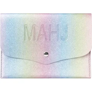 Astuccio per carte mahjong in pelle glitterata arc-en-ciel con bottone automatico.