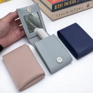 Astuccio per rossetto in pelle con specchietto, organizer per trucco portatile da viaggio.