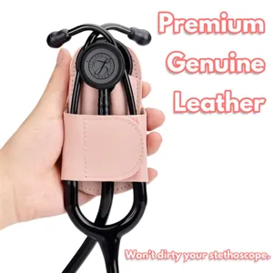 Pink leather stethoscope case portable medical carrying pouch for nurses and doctors.