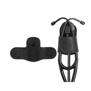 Leather stethoscope holster detail view, black portable medical tool storage pouch.