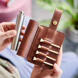 Pochette Porte Balle de Golf en Cuir avec Flasque en Acier Inoxydable Tees de Golf Accessoires de Golf Extérieurs Portables