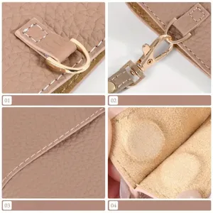 Portable leather glasses case detail view, featuring durable stitching, metal D-ring and secure closure.