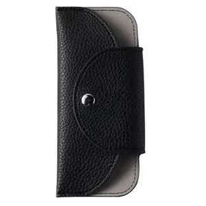 Étui à lunettes en cuir grainé noir avec fermeture magnétique, pochette de voyage portable.