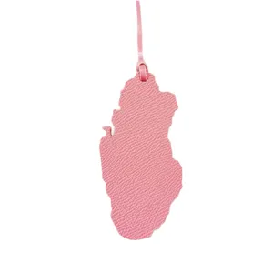 Pink leather Qatar map bag charm, stylish country shape pendant keychain accessory