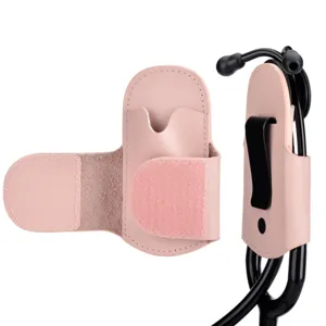 Pink leather stethoscope holder holster waist clip portable medical accessory detail view