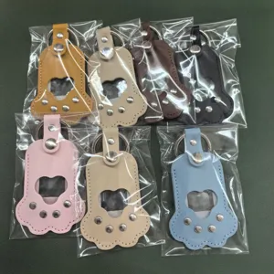 Cute paw shape pet hair photo memorial keychain PU leather key holder ring pendant multi-color