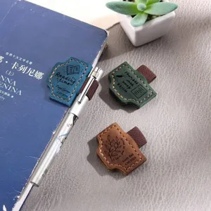 Marque-page magnétique en cuir avec porte-stylo élastique papeterie créative bureau