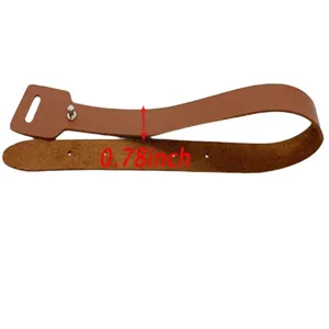 Brown leather curtain tieback with metal button, adjustable punch-free window drape strap