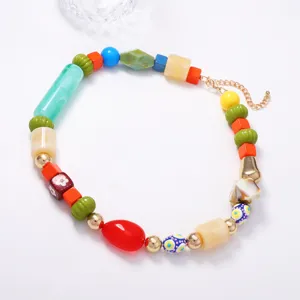 Colorful irregular geometric beaded necklace for women, stylish sweet niche design jewelry.