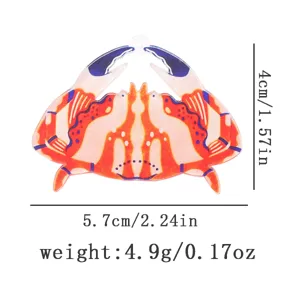 Acrylic crab brooch detail size image showing width height and weight specifications for women jewelry.