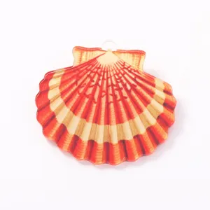 Red acrylic seashell pendant charm with detailed striped texture for DIY jewelry making accessories.