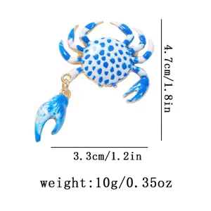 Summer cute alloy printed crab brooch with movable claw, fashionable beach vacation jewelry.