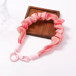 Bandoulière de sac en tissu froncé rose, porte-clés accessoire de sac léger et doux