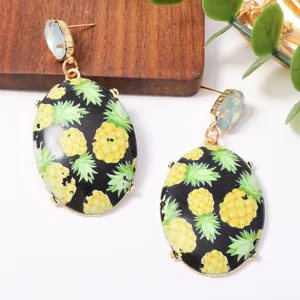 Chique ovale ananas print oorbellen met sprankelende strass steentjes voor vrouwen chic.