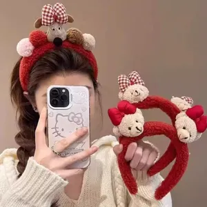 Neues Jahr rote Plueschbaer Haarreif suesses Haarschmuck fuer Frauen Schleife Ansicht