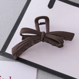 matte brown bow hair claw shark clip elegant non-slip acrylic hairpin for women daily