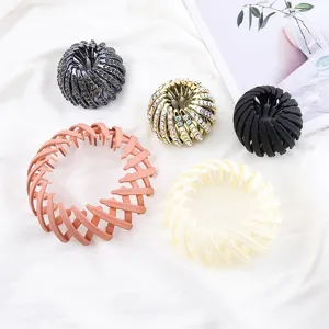 Multi-color bird's nest hair clip bun makers, rhinestone and matte resin hair styling tools.