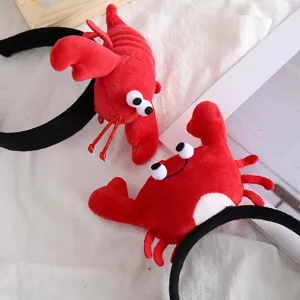 Schattige pluche kreeft en krab haarband detail, zachte grappige dierlijke haarhoepel voor feestjes.