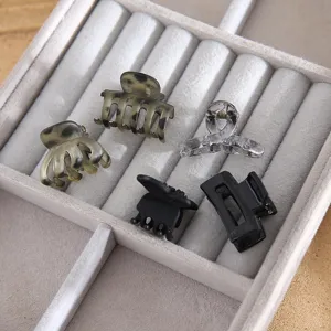 Mini hair claw clips set, matte leopard and black cute hair catchers for daily styling.