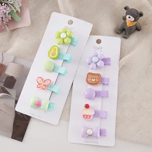Cute baby hair clips set, sweet cartoon girl hair accessories with bow and bear designs.