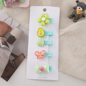 Cute 5-piece cartoon hair clip set for kids, sweet floral and animal hair barrettes style.