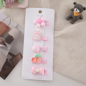 Cute baby hair clips set for little girls, sweet pink cartoon hair accessories, 5pcs detail view